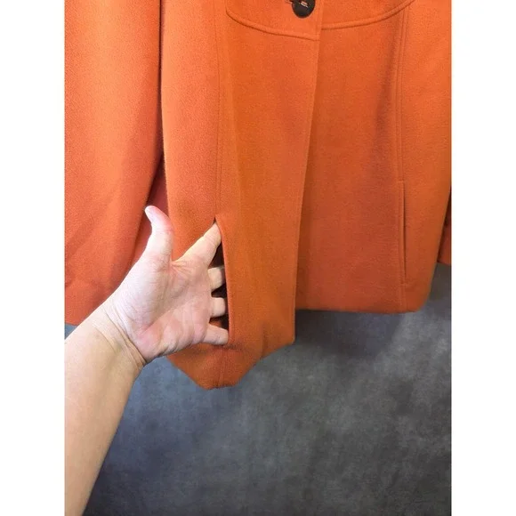 Chicos Orange Wool Blend Swing Coat Leopard Print Lining Mock Neck Womens Size 3 - Picture 4 of 8